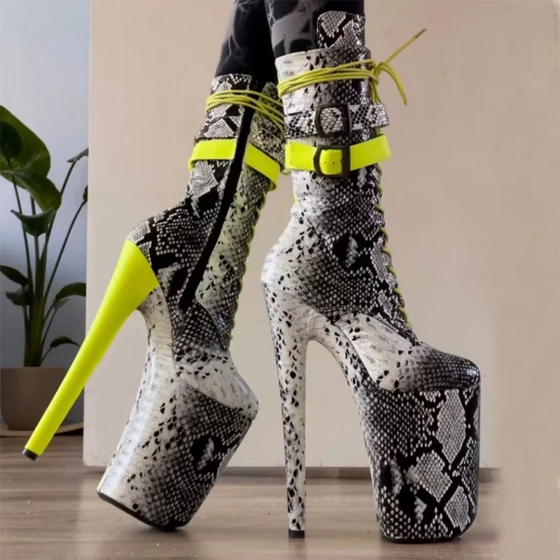 Leecabe  23CM/9inches color matching  Extreme High Heels Platform Boots Lace Up Sexy Pole Dancing Ankle Boots women boot 4BY