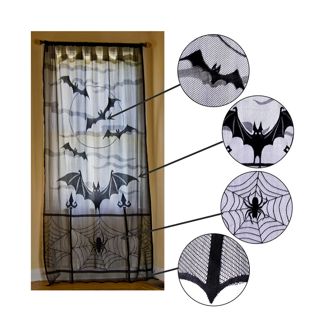 

Curtain Windowcurtains Door Bats Lace Spider Web Decorations Black Gothic Decor Backdrop Mansion Hauntedtassel Panels Spooky