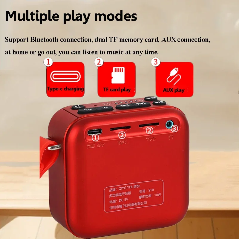 Фото Миниатюрная беспроводная Bluetooth 5.3 колонка с FM-радио, Hi-Fi звуком, перезаряжаемым аккумулятором, диктофоном, RGB-подсветкой, поддержкой двух TF-карт и воспроизведением через AUX №5