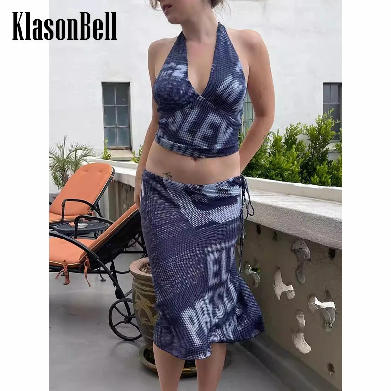 

7.22 KlasonBell V-Neck Sexy Halterneck Lace-Up Tank Top Or Polka Dot Letter Print Skirt Set Women