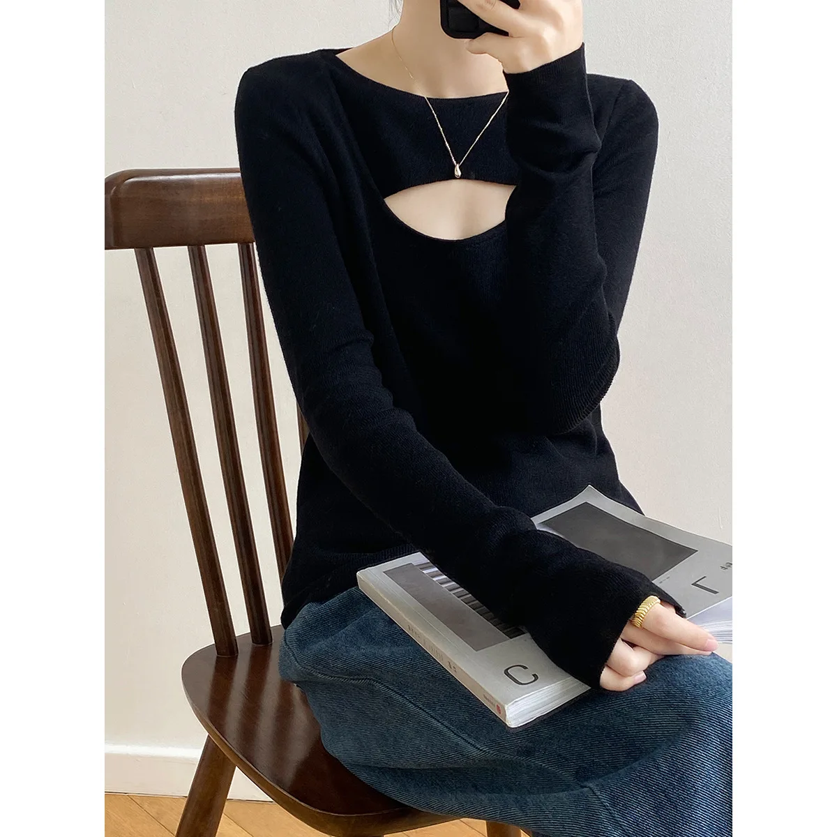 

Женский мягкий вязаный свитер с круглым вырезом, Осень-зима