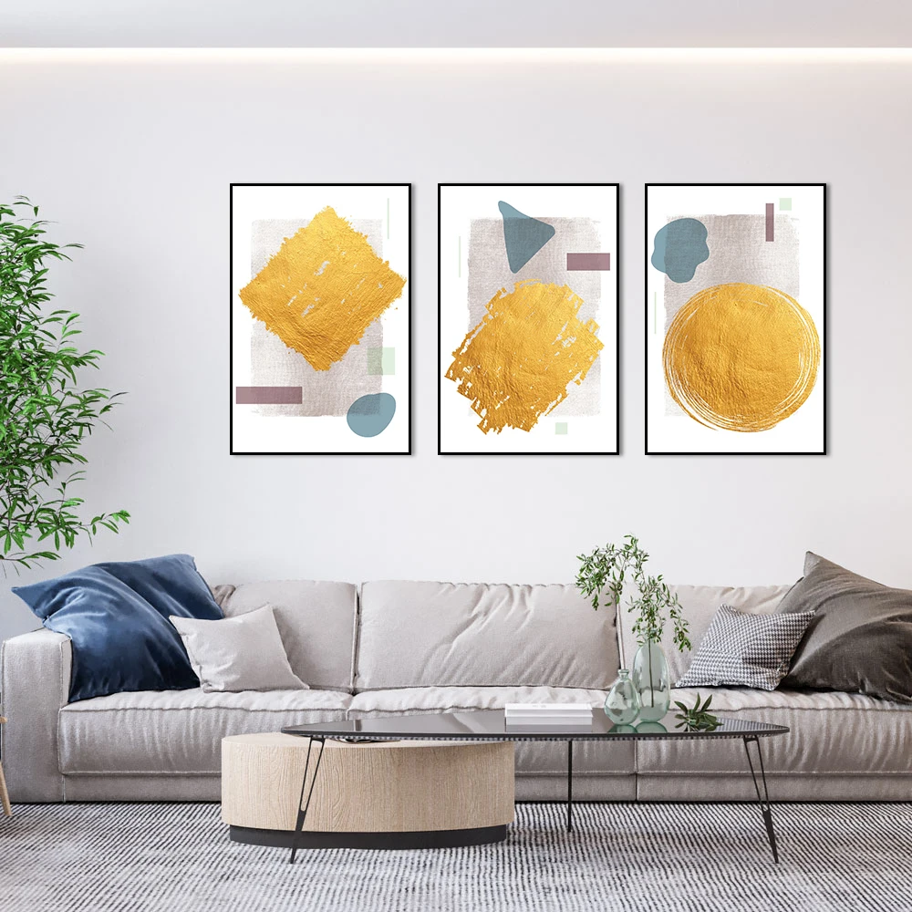 

Gold Grey Geometry Art Canvas Painting Print Posters Minimalist Abstract Picture for Living Room Bedroom Home Wall Decor Cuadros