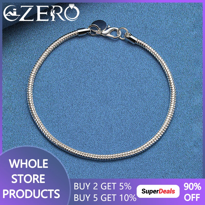 

ALIZERO 925 Sterling Silver 8 Inches 3mm Snake Chain Bracelet For Women Man Fashion Charms Jewelry Simple Popular Accessories