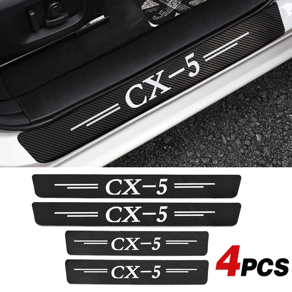 

4Pcs Car Scuff Plate Door Threshold Sill Stickers For Mazda CX-5 CX5 KE KF 2021 2020 2019 2018 2017 2016 - 2012 Auto Logo Covers