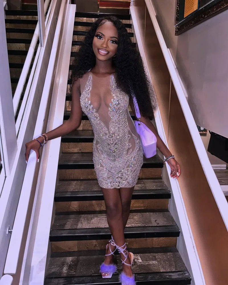 Блестящие бриллиантовые черные вечерние платья с вырезом для девушек на день