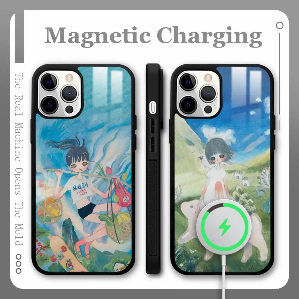 Фото Oil Painting A-Aya Takano Phone Case MagSafe Magnetic For iPhone 16 15 14 13 12 11 Pro Plus Max Mini Wireless Charger Funda №4
