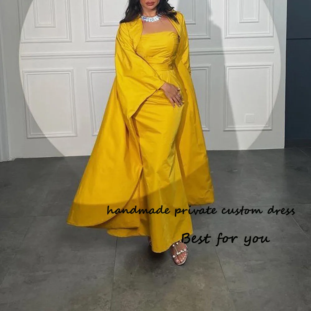 Желтое атласное вечернее платье-Русалка с жакетом