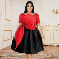 women party dress round neck bow contrast color clothing pleated skirt 2022 new female short sleeve a swing elegant dress summer
