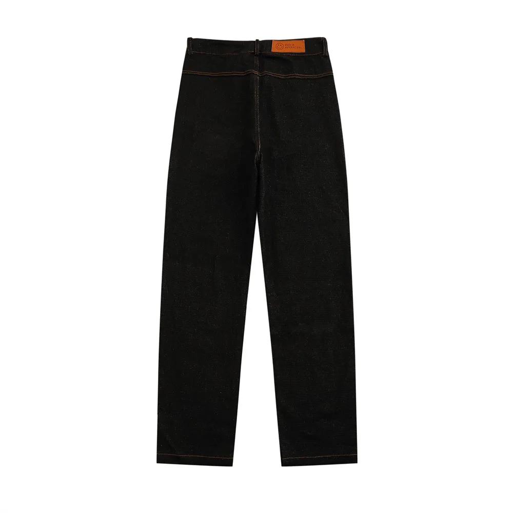 Letter Embroidery Baggy Denim Jeans Men High Street Fashion Loose Straight Pants Black Biker Casual Trousers Homme Pantalones