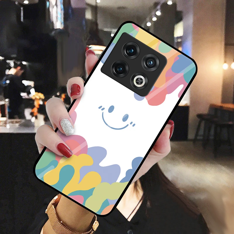 Summer Ice Cream Smile Face Tempered Glass Case for OnePlus 10 Pro Nord N10 N100 2 5G 9 8 8T 7 7T Pro 9R 9RT 6 6T Abstract Cover