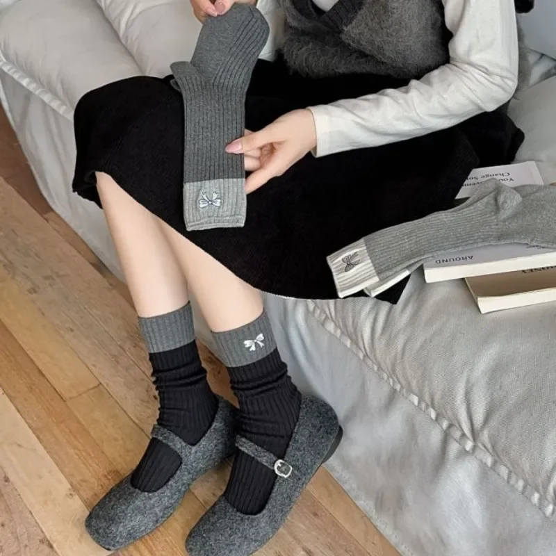 Носки с вышитым бантом женские носки средней длины весенне-осенние японские из