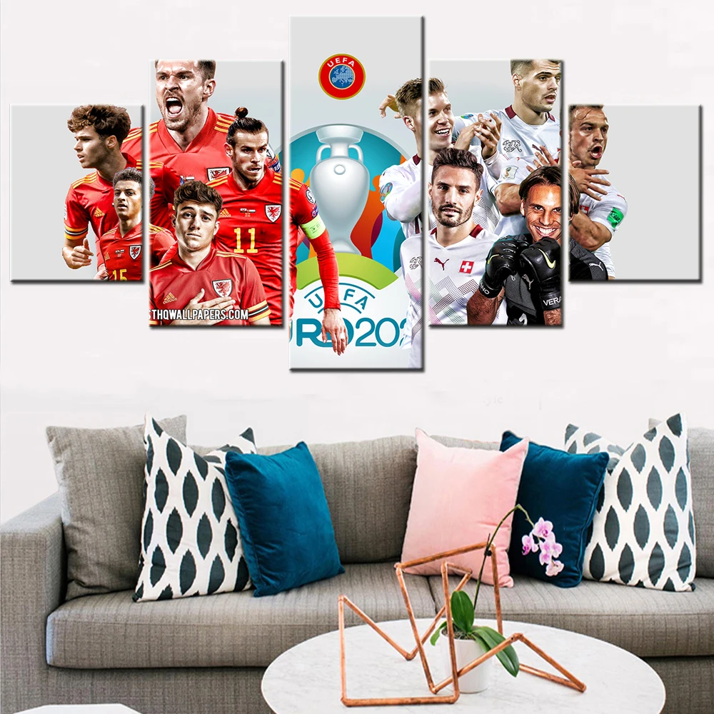 

Canvas HD Prints 5 Pieces Wales X Switzerland 2020 European Football Cup Pictures Wall Art Painting Home Decor Modular Posters