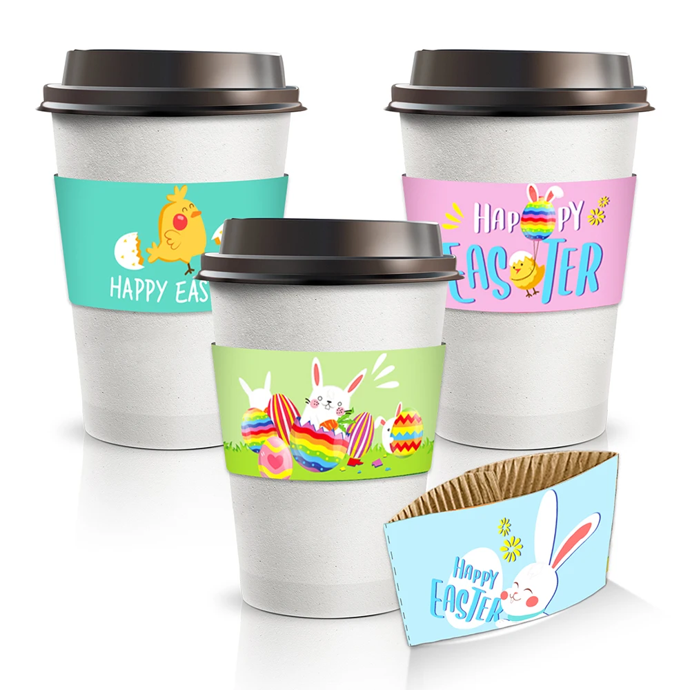 

24pcs Easter Cartoon Rabbit Egg HAPPY EASTER Day Festival Party Hot Coffee Cup Protective Covers Decorating Covers
