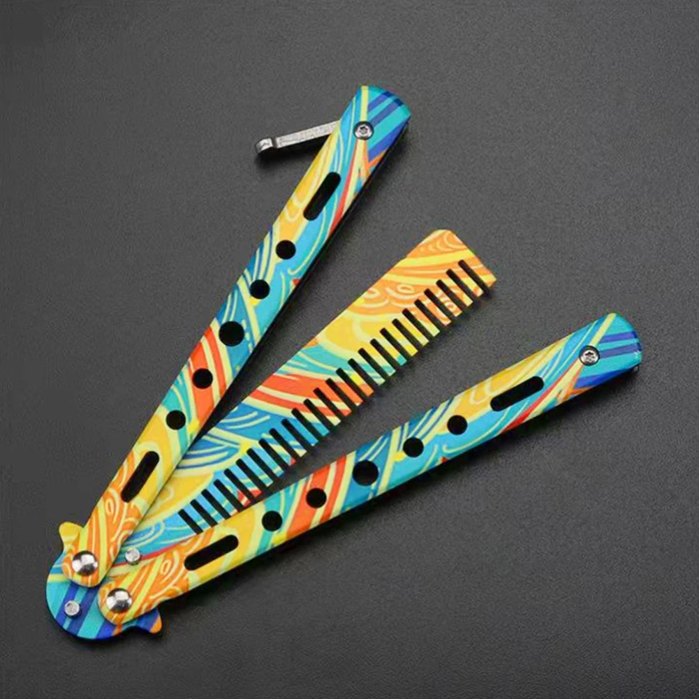 

New Style Butterfly Knife Comb Salon Stainless Steel Folding Practice Training Butterfly Style Knife Hair Comb Styling Tools