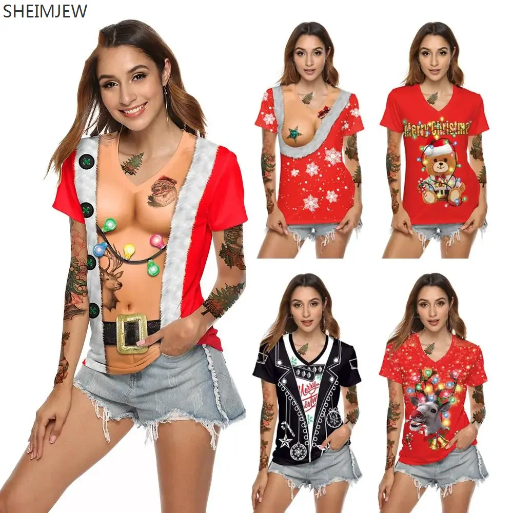 

Funny Xmas Print t Shirt Christmas T-shirts Women Fashion Short Sleeve Casual 3d Party Merry Tshirt Streetwear Free shipping