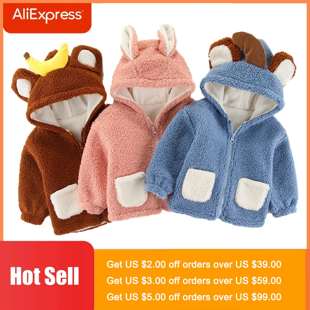 

Boys Girls Polar Fleece Jacket Zipper With Hood Dinosaur Rabbit Penguin Animal Cartoon Outwear For Babies Funny Winter Cartoon