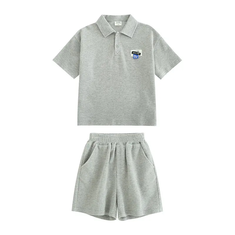 Boys Summer Suit 2022 New Casual All-Match Gray Children's Summer Short-Sleeved T-shirt Boy Two-Piece Suit