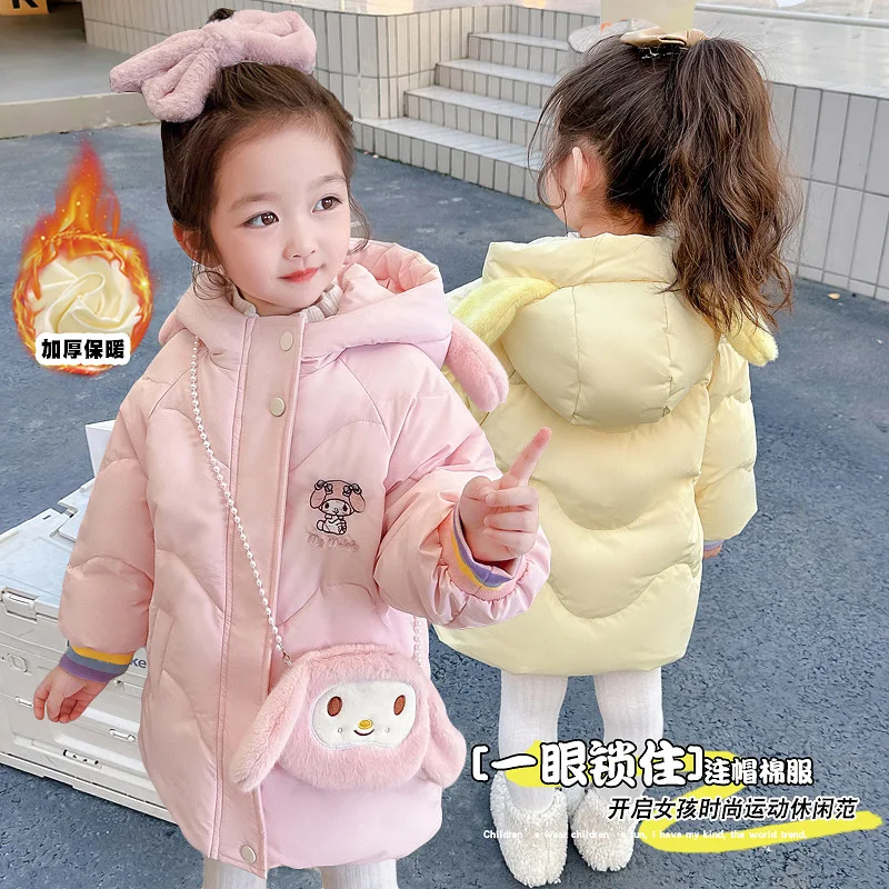 

Sanrios Children My Melody Down Jacket Anime Figure Winter Thicken Cotton Coat Coat Kids Girl Cartoon Sweet Kawaii Hot New Style