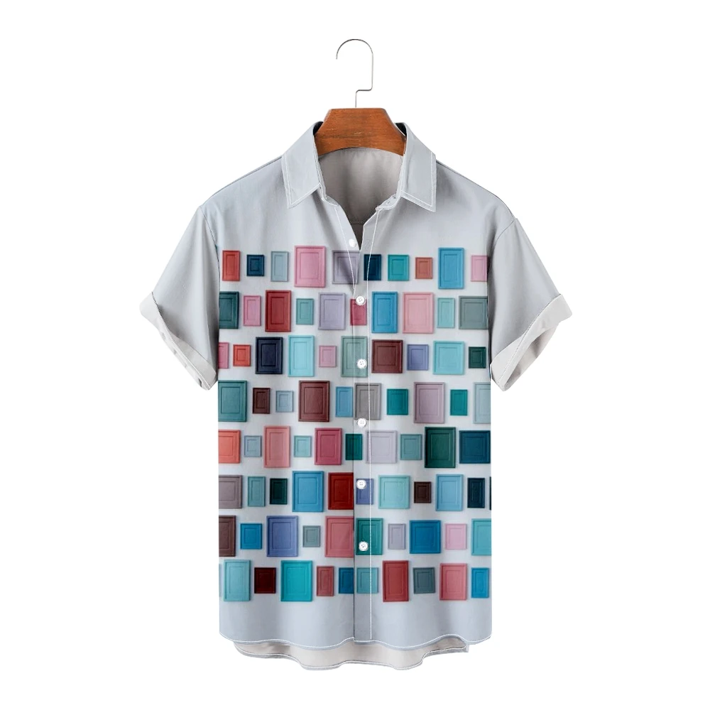 

Loose Breathable 3D Printing Fashion Cool Fashion Color Rectangular Plate Hawaiian Shirt Beach Party T-Shirt Summer Men's Shirt