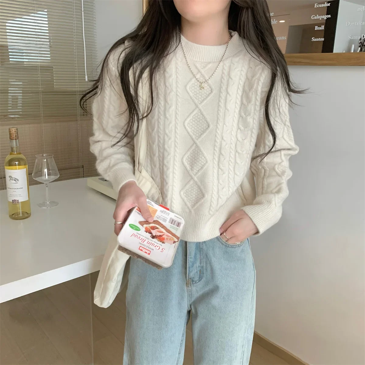 Новое поступление 2023 осенне-зимний пуловер с круглым вырезом в корейском стиле