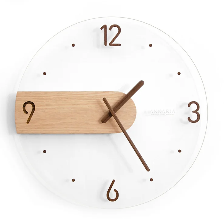 

INS Style Simple Nordic Wall Clock Creative Solid Wooden Acrylic Glass Home Living Room Wall Clock Decoration Noiseless Clock