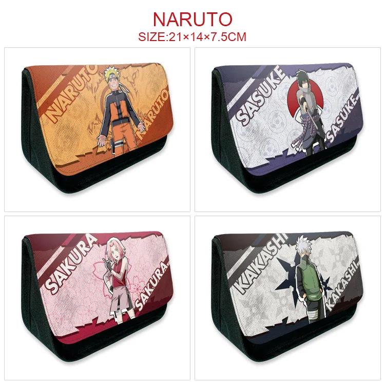 

Anime Naruto Canvas Pencil Case Uchiha Sasuke Uzumaki Naruto Waterproof Portable Large Capacity Pencil Case