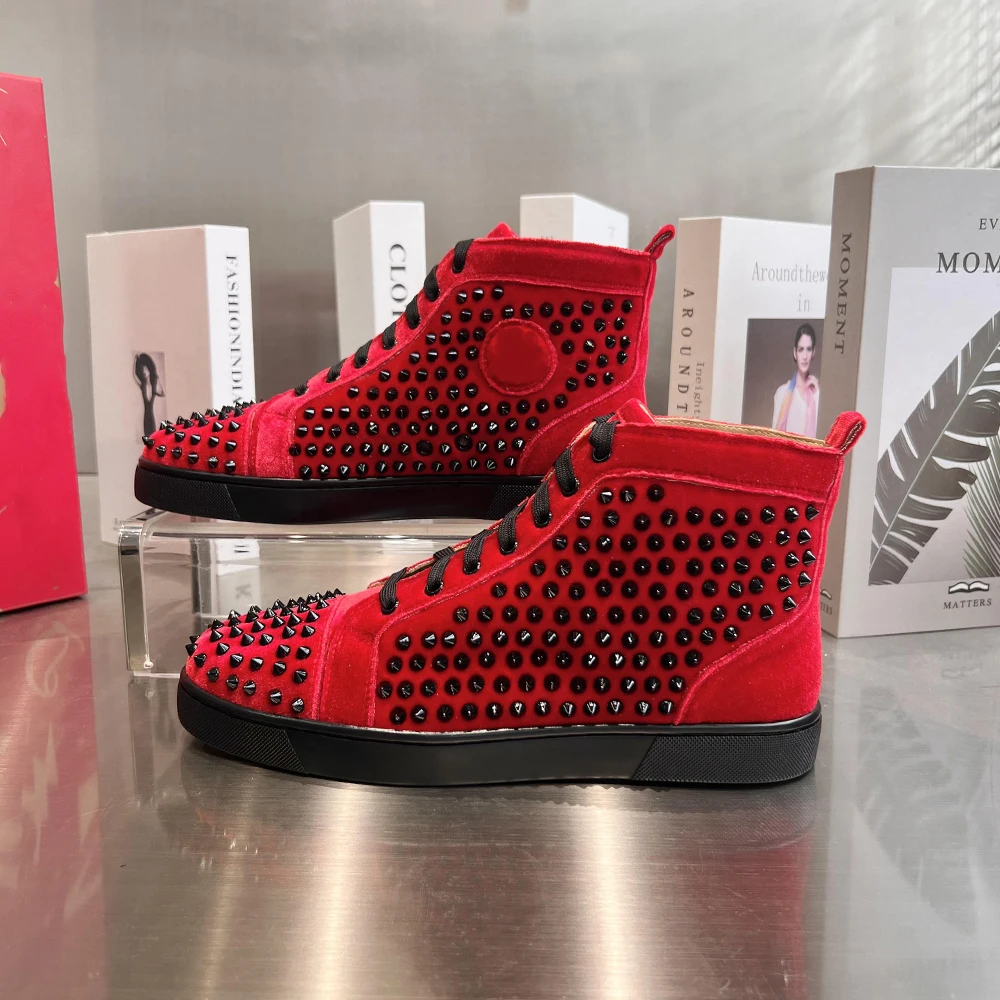 

Elevator Shoes For Men's and Women's Casual Flats Loafers Fashion Bling Sneakers High Top Blue Genuine Leather Red Bottom Shoes