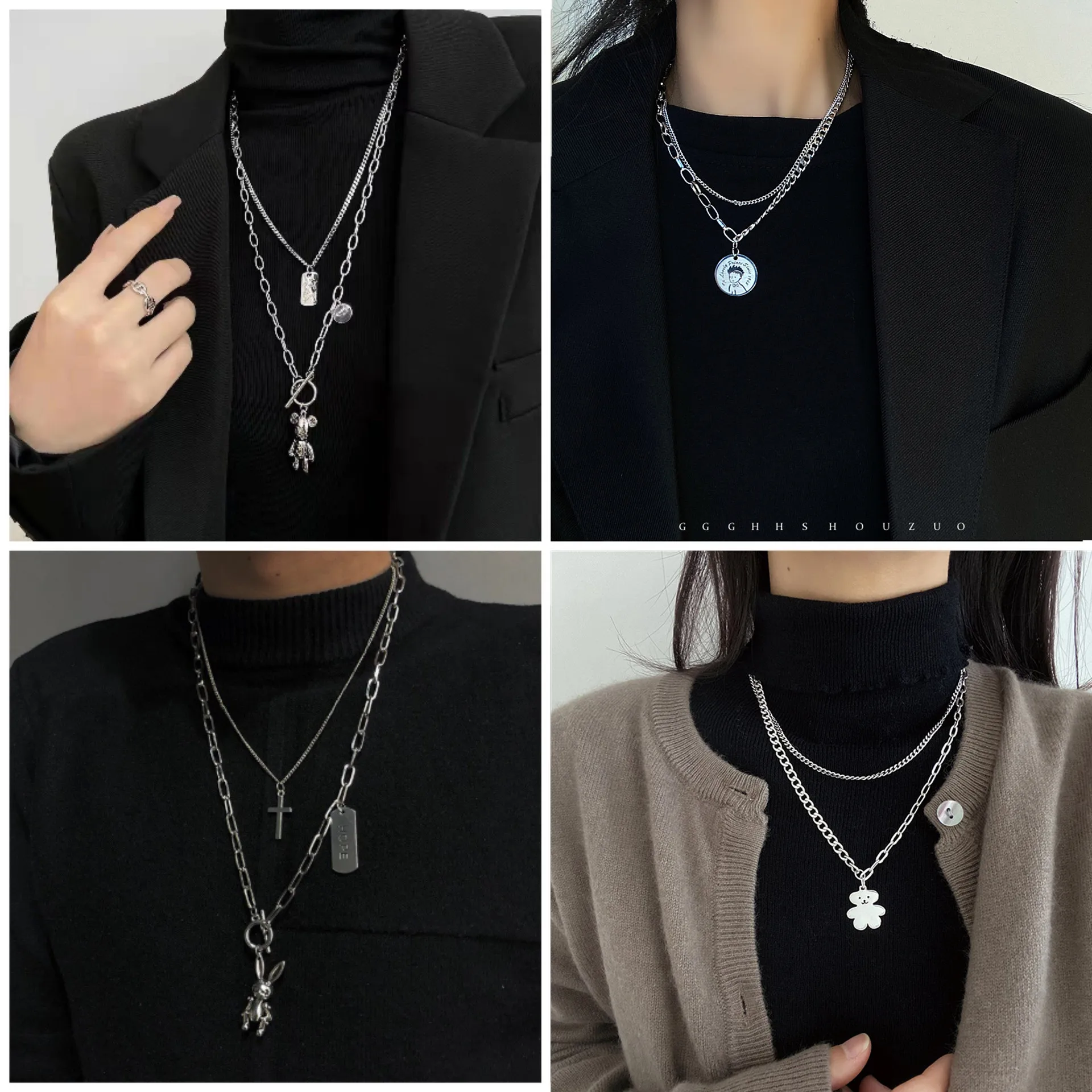 Ожерелье с медведем цепь для свитера женщин многослойное ожерелье мужчин