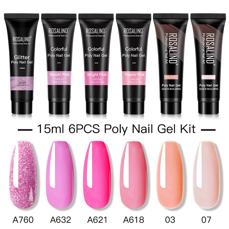 

ROSALIND Poly Nail Gel 15ml Set For Nails Extension Gel Polish Semi Permanent Vernish Base Top Coat Gel Varnish Gel Nail Polish