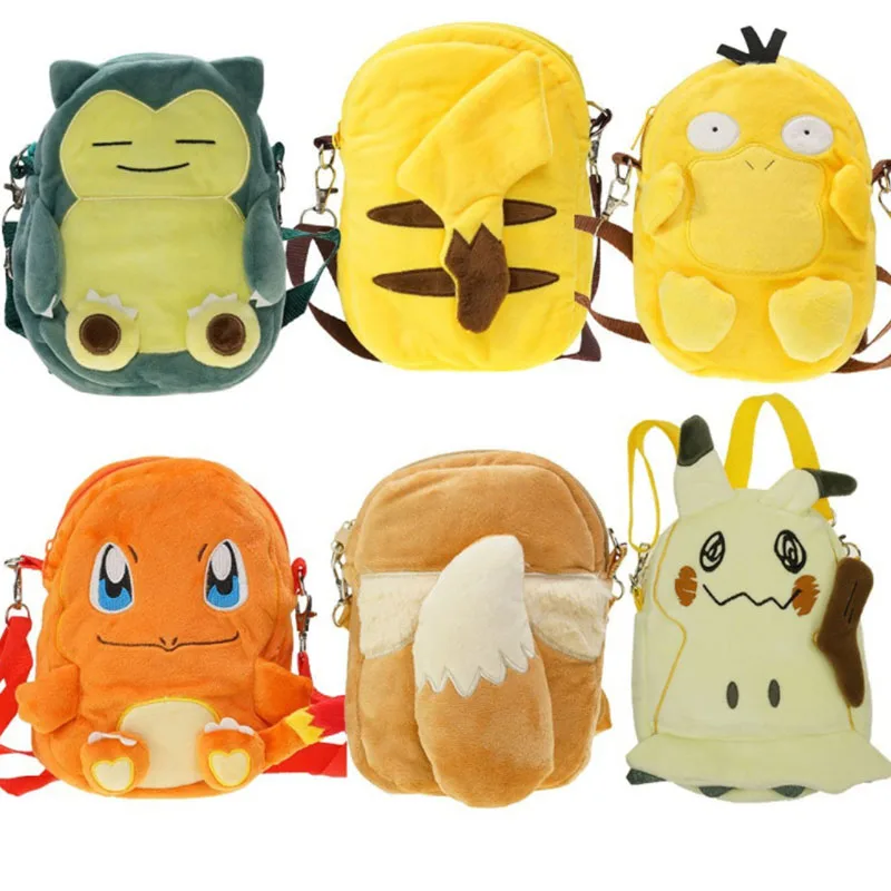 

Pokemon Pikachu Plush Shoulder Bag Cartoon Figure Charmander Snorlax Eevee Keda Duck Backpack Stuffed Toys for Boys Kids Gift