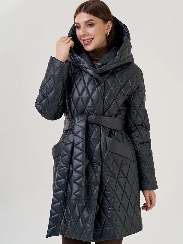 Fashion Thick Warm Black Hooded Long Parkas with Belt 2022 Winter Women's Casual High Quality Army Green Coat Ladies Outwear