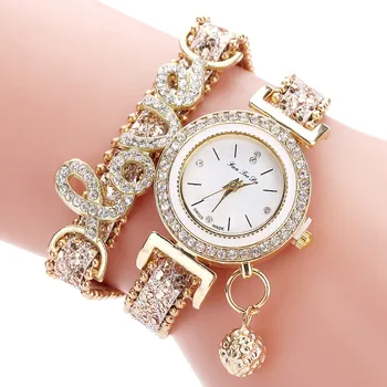 2022 Women Bracelet Watches Ladies Love Leather Strap Rhinestone Quartz Wrist Watch Luxury Fashion Quartz Watch relogio feminino 1