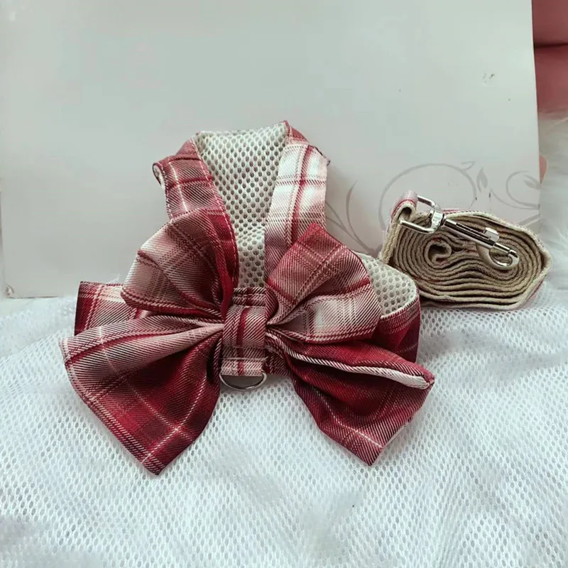

Classic Plaid Bow Tank Top Out Breast Suspenders Dog Leash