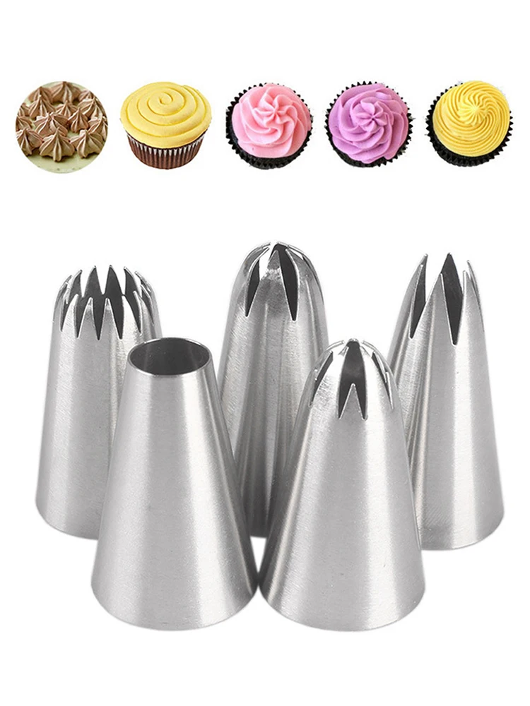 

Насадка для украшения тортов, из нержавеющей стали, для кексов, взбитых сливок, 5 шт.