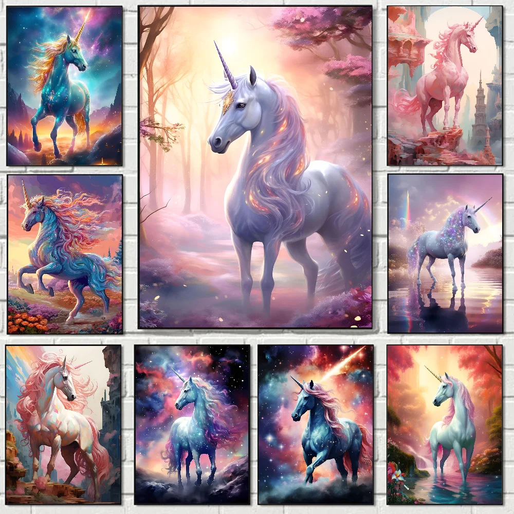 Красивый Розовый Волшебный Единорог Красочный Пегас Абстрактный Плакат