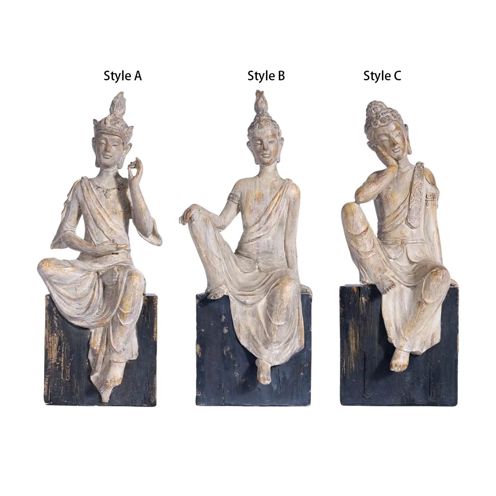 

Sitting Buddha Resin Statue Buddha Bust Head Statue Collection Meditation Figurines for Cabinet Housewarming Office Yoga Garden