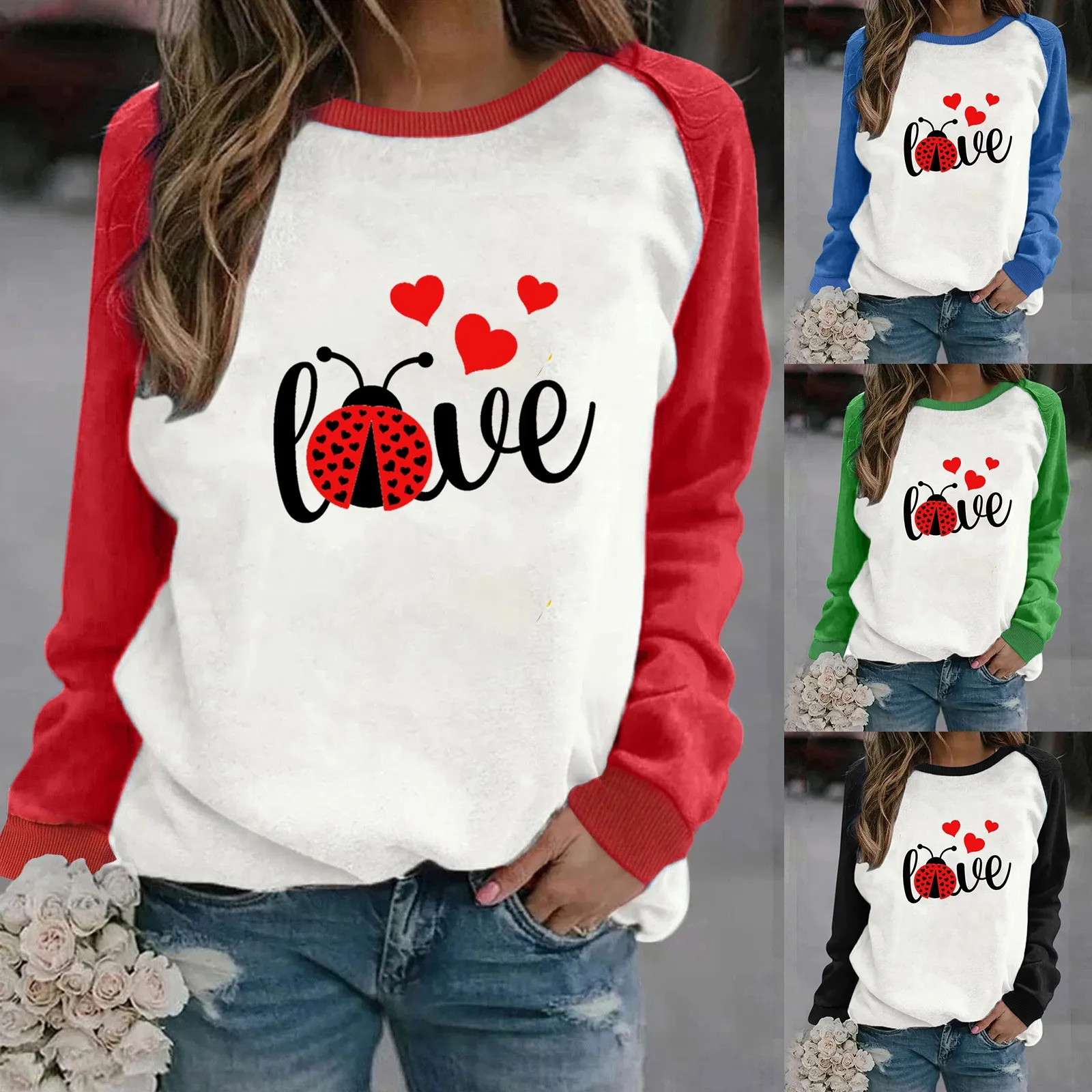 

Valentines Day Womens Casual Long Sleeve Crew Neck Letter Printed Pullover Hoodless Sweatshirts Comfy Womens Long Sleeve Shirts
