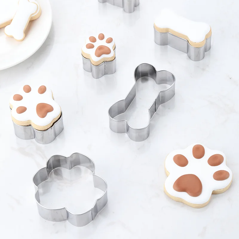 

8pcs Cookie Cutter Mold Stainless Steel Pet Dog Bone Paw Shaped DIY Cake Sugarcraft Pastry Biscuit Mould Kitchen Baking Tool