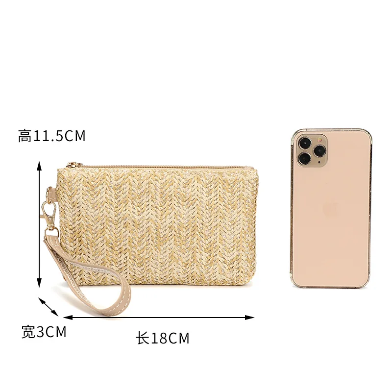 

Mini Purse Weaving Straw Bag Fashion Ladies Wristlet Clutch Daily Money Phone Bags Woven Coin Purse Beach Wallet Card Holders