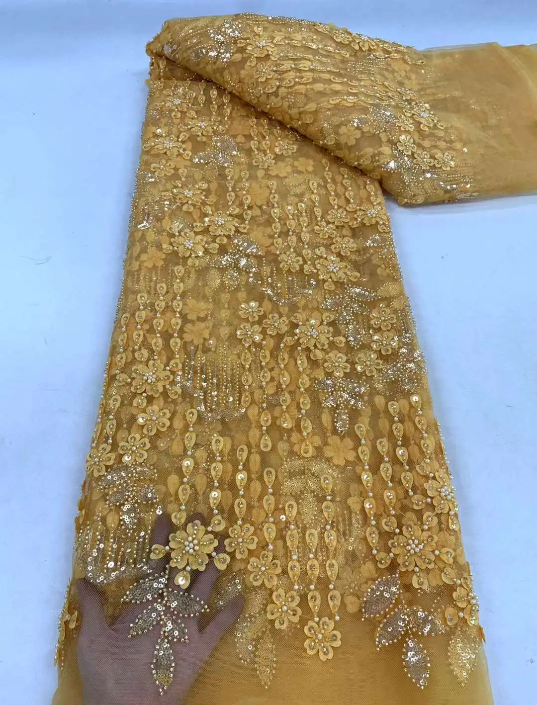 

Высококачественная африканская нигерийская 3d-аппликация, кружевная цветочная ткань для свадьбы с блестками, вышивка для жениха, французская кружевная ткань