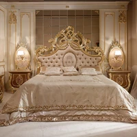 custom gold foil french solid wood carved princess cloth bed villa european double bed palace luxury wedding bed custom furnitur