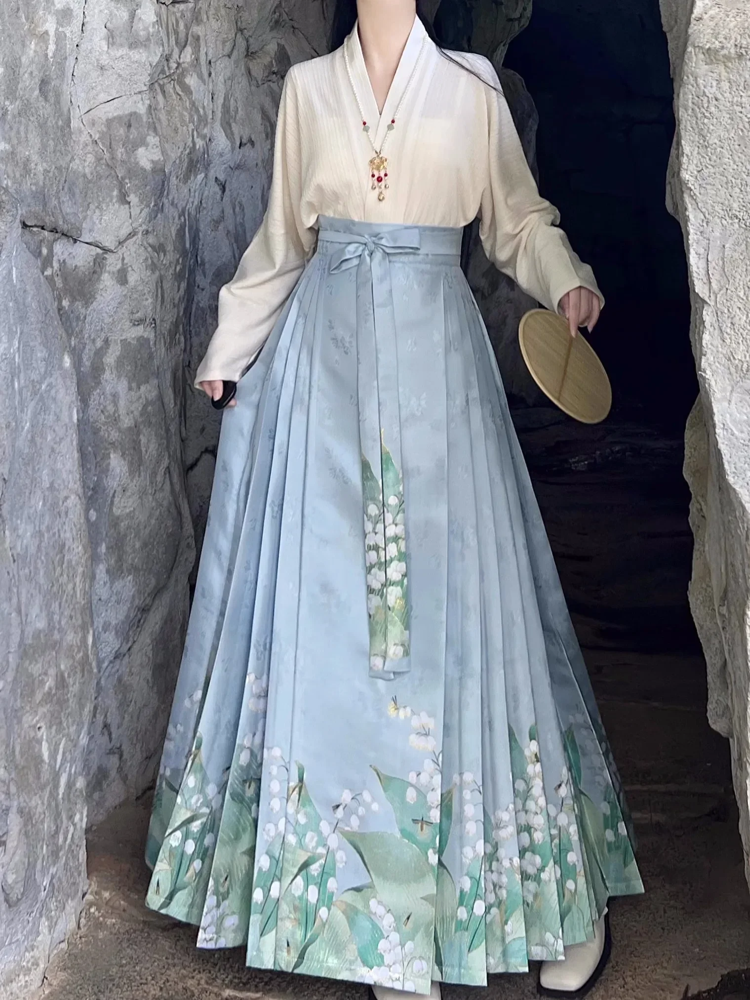 Оригинальная женская повседневная одежда Hanfu для работы в стиле mamian qun синяя