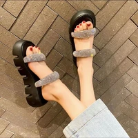 ladies slippers summer new fashion sequin open toe shoes flat heel platform high heels outdoor lightweight casual beach sandals