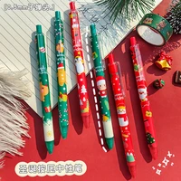 6pcs creative christmas press gel pen for student exams black pen office learning press type signature pen writing implement