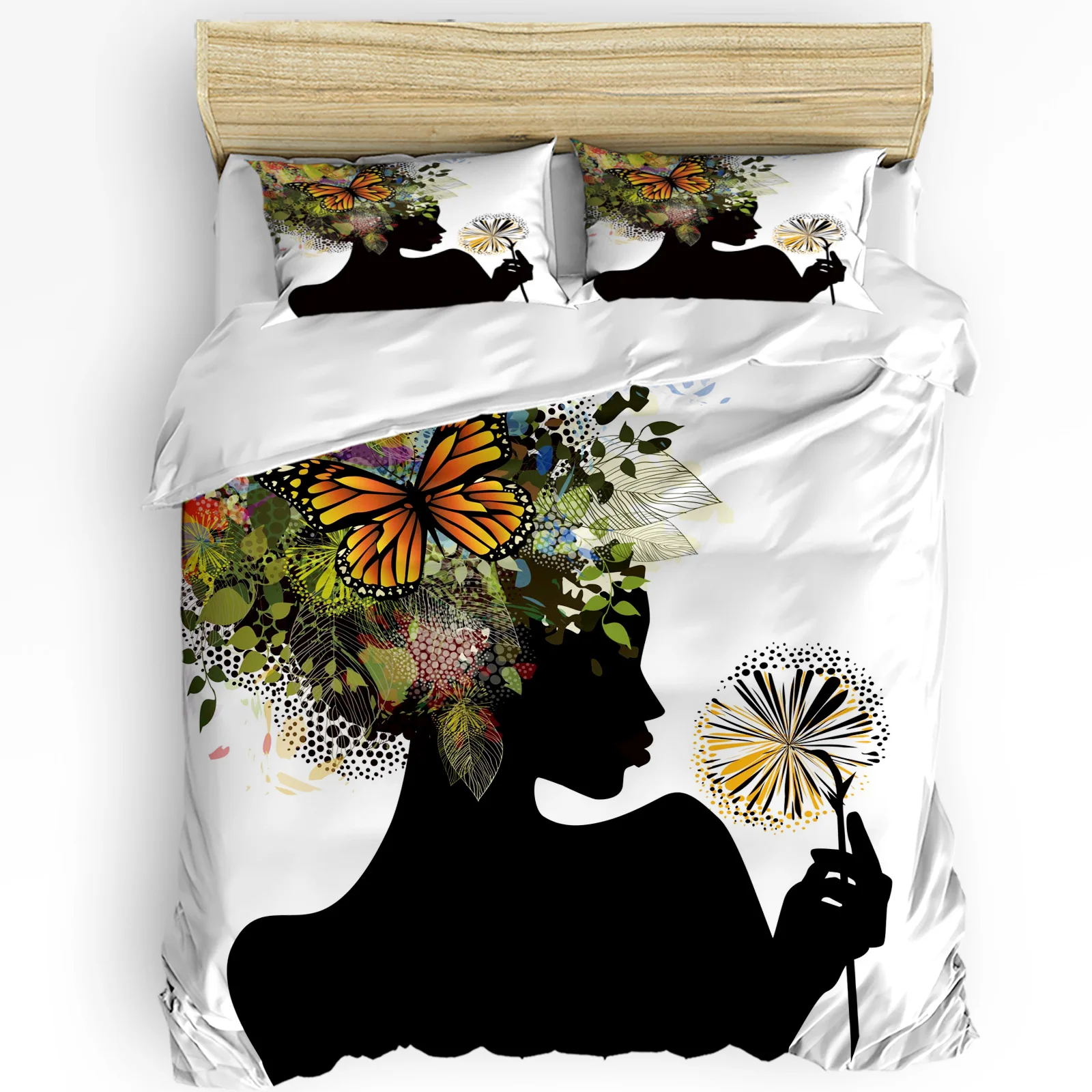 

Woman Butterfly Petals Dandelion 3pcs Bedding Set For Bedroom Double Bed Home Textile Duvet Cover Quilt Cover Pillowcase