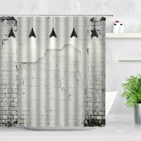 Retro White Brick Wall Shower Curtain Waterproof Fabric Bath Screens Old Seamless Stone Light Background Decor Bathroom Curtains