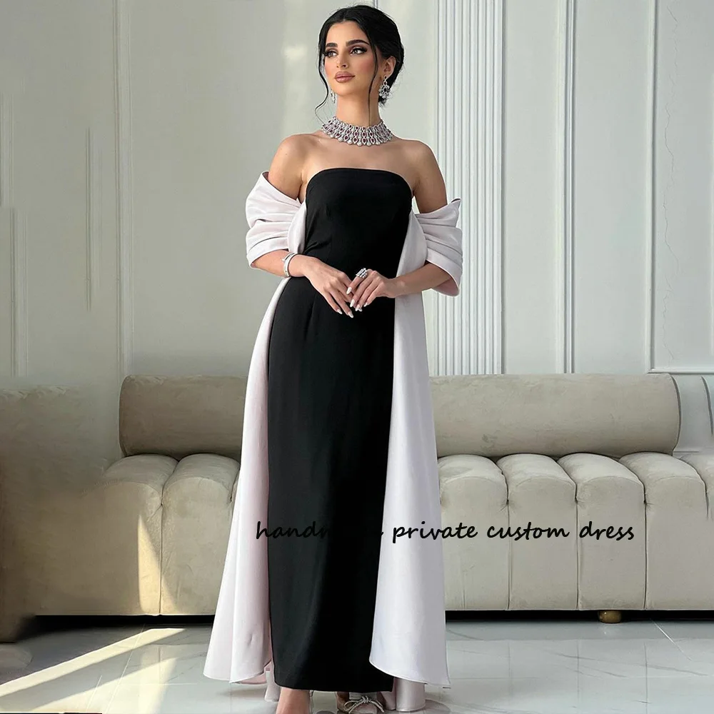 

Saudi Arabic Mermaid Evening Dresses with Jacket Mono Satin Dubai Celebrate Prom Dress Women Formal Gowns Floor Length