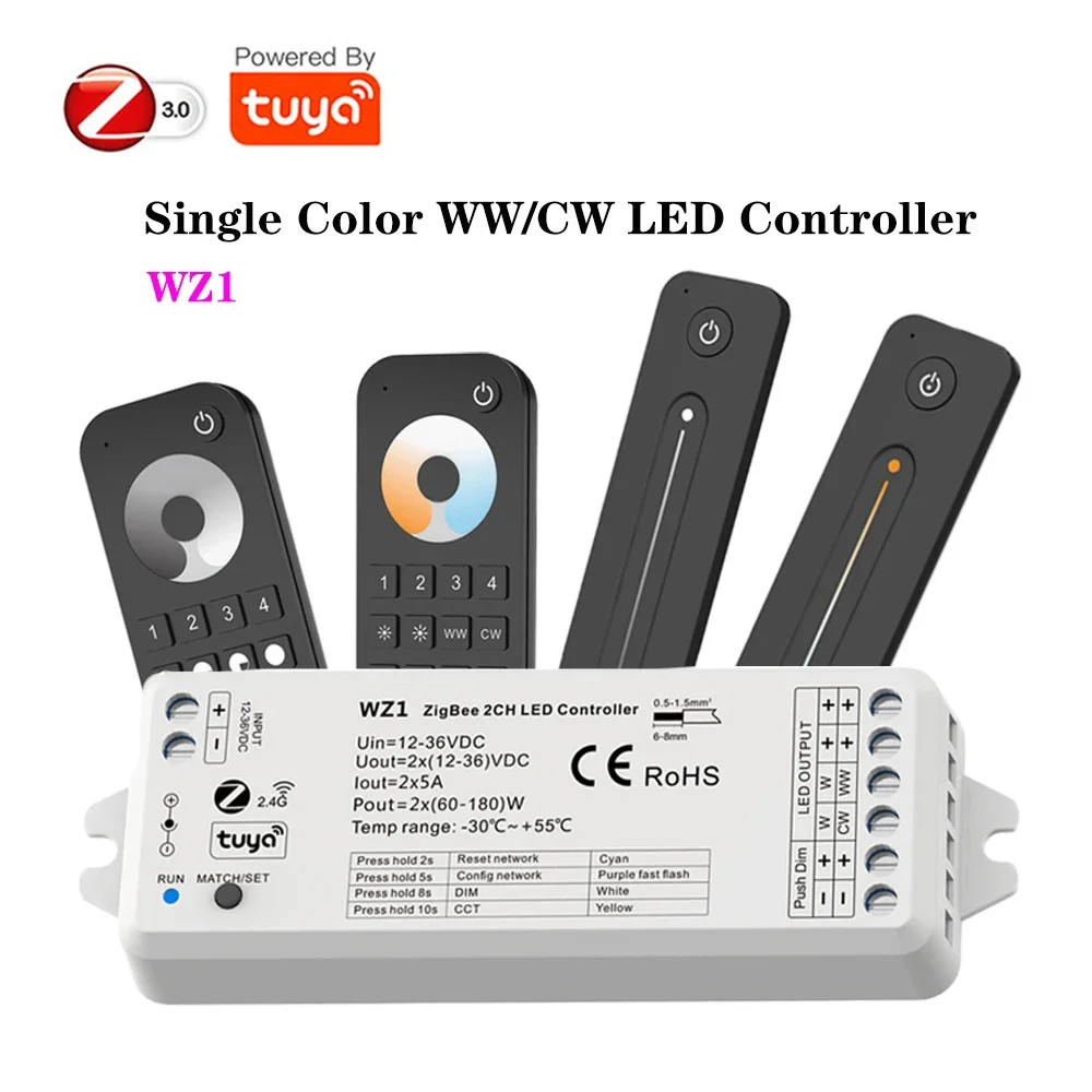 Tuya Zigbee 2CH светодиодный контроллер диммер CCT WW/CW одноцветный ленты 2 4G беспроводной