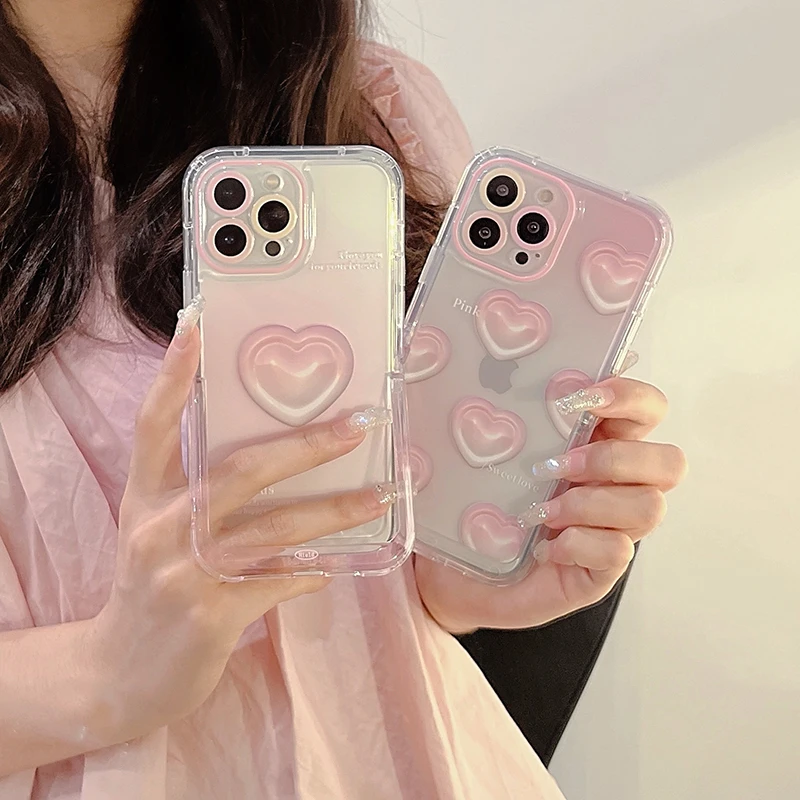 Pink Smudged Love Bracket Phone Case With Holder for iPhone 14 13 12 Pro Case iPhone 13 14 12 11 Pro Max 14 Plus Soft Cover