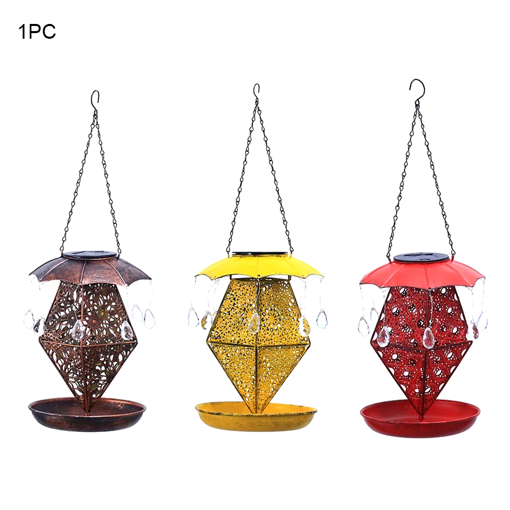 

Wrought Iron Solar Lantern Diamond Umbrella Light Bird Feeder Hollowed Multifunctional Landscape Garden Decor Waterproof